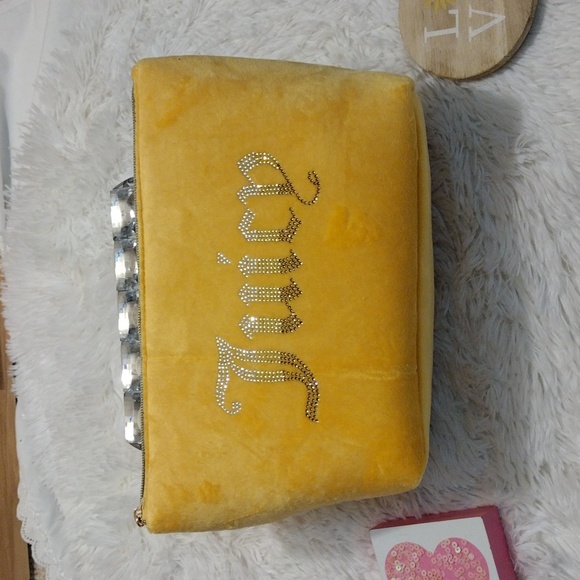 Juicy Couture💎 Yellow 💛 Large Plush Cosmetic Bag (w travel toiletry bot - Picture 1 of 9